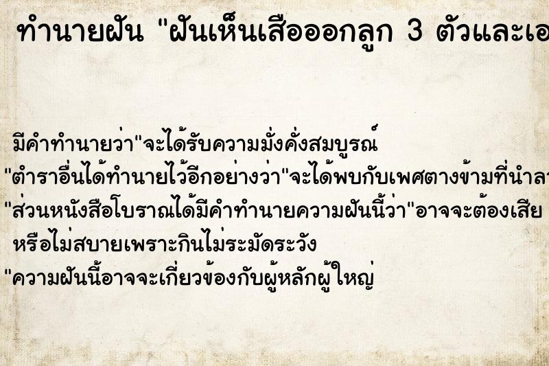 ทำนายฝัน ฝันเห็นเสือออกลูก 3 ตัวและเอาลูกให้